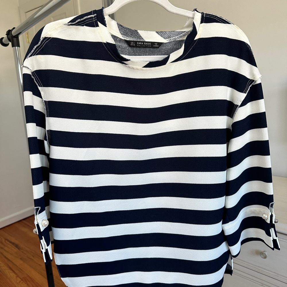 Zara Basic Navy and White Striped Top